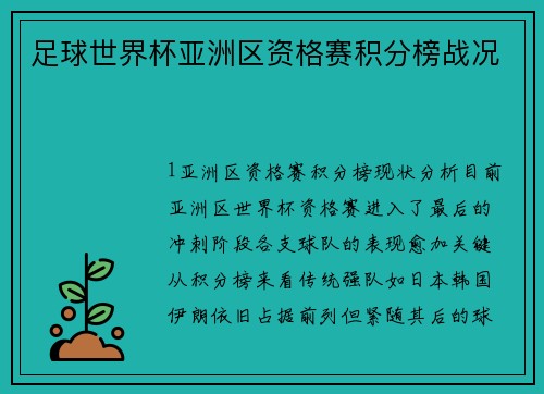 足球世界杯亚洲区资格赛积分榜战况